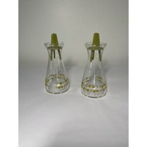 Vintage Pyrex Salt Pepper Shakers Spring Blossom Green Crazy Daisy MCM Glass Set